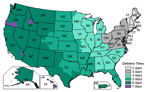 UPS Delivery Times Map